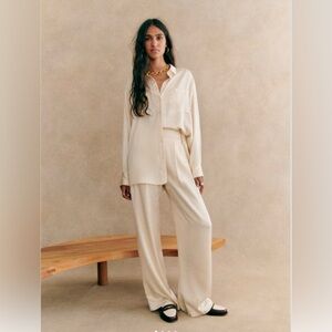 Sezane Georgio High Waist Tailored Satin Trousers Pants Sézane